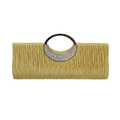 Elegant gold pleated evening clutch bag featuring a sparkling rhinestone metal ring handle - Gold