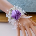 Bracelet de fleurs en satin violet avec ruban en organza blanc et perles nacrées - Violet