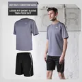 Men's athletic two-piece set featuring a breathable grey tee and black running shorts - S / Top And Bottom / Loose Fit / Gray