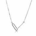Silberne geometrische Halskette mit Zirkonia-Ovalschleife und Rechteck-Anhänger - Kreuzanhänger mit Kreuzkette / 30% Versilbert / Silber