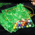 Green organza jewelry pouch with gold star and moon patterns for gifts 9x12cm - 9*12cm / Green