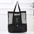 Black dual-layer mesh picnic cooler bag with long handles for sports and outdoor use - Black