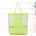 Vibrant green double-layer mesh tote bag with a functional insulated cooler compartment - Green