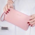 Rosa minimalistische lange Geldbörse für Damen mit Ledertextur und Handschlaufe - Rosa