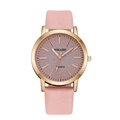 Fashion women's quartz watch with pink leather strap and glittering starry dial face - Pink