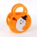 Orange Halloween felt candy bag featuring a white ghost with a black wizard hat - Ghost / Orange