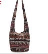 Ethnic bohemian canvas shoulder bag with dark red and black geometric stripe patterns - Brown