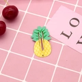 Cute yellow pineapple metal BB hair clip with colorful fruit print and green leaf design - 22# Long Leaf Pineapple