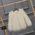 Thick faux fur jacket for girls in cream white finish with soft fluffy texture - White