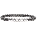 Minimalist 6mm black magnetic hematite and silver polished bead stretch bracelet - 6mm White K