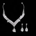 Silbernes Brautschmuck-Set mit V-Halskette und Wassertropfen-Ohrringen mit Strass - Silber (Halskette+Ohrringe)