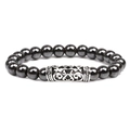 Bracciale in ematite magnetica 8mm con tubo curvo in metallo argentato traforato - Stile a tubo curvo grande