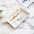 Rectangular white marble texture ceramic tray with gold rim for jewelry and watch storage - Marble Pattern Jewelry Tray