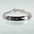 Bracelet couple en acier titane avec gravure couronne King et pierre zircon bleu - King Homme (Noir/Zircon Bleu/Her King)