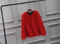 Thick bright red faux fur coat for girls with long sleeves and cozy round neckline - Red