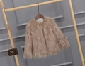 Thick warm faux fur jacket for girls in warm tan brown with round neck and long sleeves - Khaki / 120cm