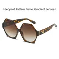 Gafas de sol hexagonales de leopardo con lentes degradados té y detalles dorados - Marco de Leopardo Lentes Degradadas Té