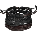 Mehrlagiges Vintage Lederarmband Set in Schwarz und Dunkelbraun mit geflochtenen Schnüren - Retro Mehrlagiges Mischset / Schwarz/Dunkelbraun