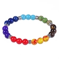 Bracciale a sette chakra in pietre naturali con ciondoli in argento vintage e cristalli - Bracciale in Grani Colorati in Pietra Naturale 7 Chakra (WB0011)