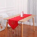 European style red embroidered Christmas table runner with floral patterns and tassels - Candle Style