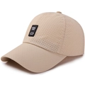 Beige breathable mesh baseball cap with a black Luck rectangular rubber patch on front - Deep Beige
