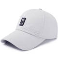 Light gray breathable baseball cap featuring lucky rubber patch and six-panel design - White