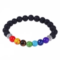 Bracciale chakra in pietra lavica con perle naturali 8mm e filo elastico per yoga - Modello Corda Elastica (Stile 2)