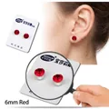 6mm bright red crystal magnetic stud earrings for non-pierced ears in silver base - Red