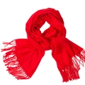 Elegant bright red cashmere-feel winter scarf with decorative tassels on white background - Red