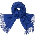 Solid deep blue woven scarf with long fringes, soft texture in a loose loop style - Sapphire Blue