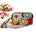 Three-layer fabric long wallet with vibrant floral print and convenient hand strap - Smiling