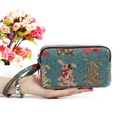 Three-layer floral fabric wallet with wrist strap and paisley rabbit pattern design - Mashimaro
