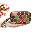 Long canvas clutch purse for women with colorful polka dot pattern and wrist strap - Colorful Geometric Dots