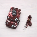 Vertical mini phone crossbody bag with vintage dark brown floral pattern and strap - Coffee Small Flower