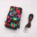 Three-layer canvas crossbody phone bag featuring a colorful elephant print in black - Colorful Elephant