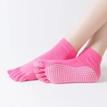 Calze da yoga fucsia a cinque dita con punti in silicone antiscivolo sulla pianta del piede - Punta Completa-Tinta Unita / Rosa Rosso