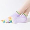 Calze da yoga a cinque dita viola chiaro con strisce arcobaleno e punti antiscivolo - Punta Completa-Dito Arcobaleno / Viola Chiaro