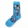 Cotton crew socks featuring Gustav Klimt's The Kiss oil painting in light blue color - The Kiss Light Blue