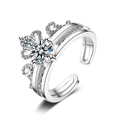Elegante anillo de corona de plata ajustable con circonitas brillantes y diseño moderno - Abierto Ajustable / Combinación de Anillo de Corona y Anillo de Solitario