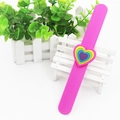 Rose pink silicone slap bracelet featuring a colorful rainbow heart decoration - Rose Red Heart