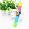 Colorful rainbow silicone slap bracelet with a heart-eyed smiley face for kids - Multicolor Smiley