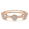 Elegant rose gold twisted rope ring featuring three round clusters of micro-pave zircons - US 6 / Rose Gold