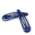 Pair of dark blue candy-colored metal BB hair clips with smooth painted finish - Sapphire Blue