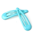 Pair of sky blue candy-colored BB hair clips with sleek hollow design on white background - Lake Blue