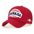 Berretto da baseball in cotone rosso scuro con ricamo Canada e visiera ricurva - Regolabile / Rosso Scuro