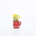 Mini red ceramic pitcher fridge magnet with white polka dots and yellow flowers - Red Polka Dot Kettle Style (Q)