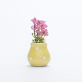 Mini yellow ceramic vase magnet with pink artificial flowers for 3D fridge decoration - Yellow Polka Dot Straight Bottle Pink Flower Style (E)