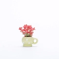 Mini green ceramic flower pot fridge magnet with white dots and pink faux flowers - Green Polka Dot Cup Pink Flower Style (L)