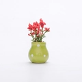 Mini green ceramic fridge magnet vase with white polka dots and red artificial flowers - Green Polka Dot Straight Bottle Red Flower Style (I)