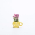 Miniature yellow ceramic vase fridge magnet with white polka dots and pink flowers - Yellow Polka Dot Cup Pink Flower Style (K)